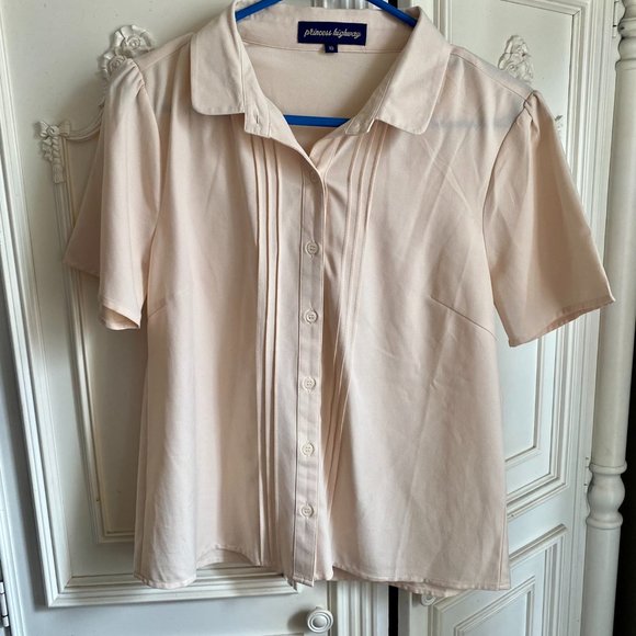 Modcloth Tops - Princess Highway/Modcloth cream button-up short sleeved blouse, women's size 6
